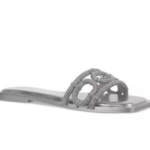 INC International Concepts Womens Hannah Slide Sandals in Silver Crystal 8